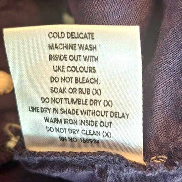 TALISMAN Gaia Dress Navy Blue 100% Cotton Lined Pockets Tie Back Embroidery L - Picture 11 of 16